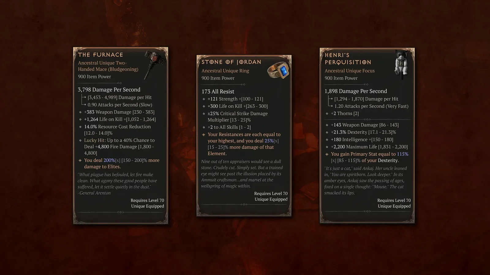 Descrições de A Fornalha, Pedra de Jordan e Perquisição de Henri em Diablo IV