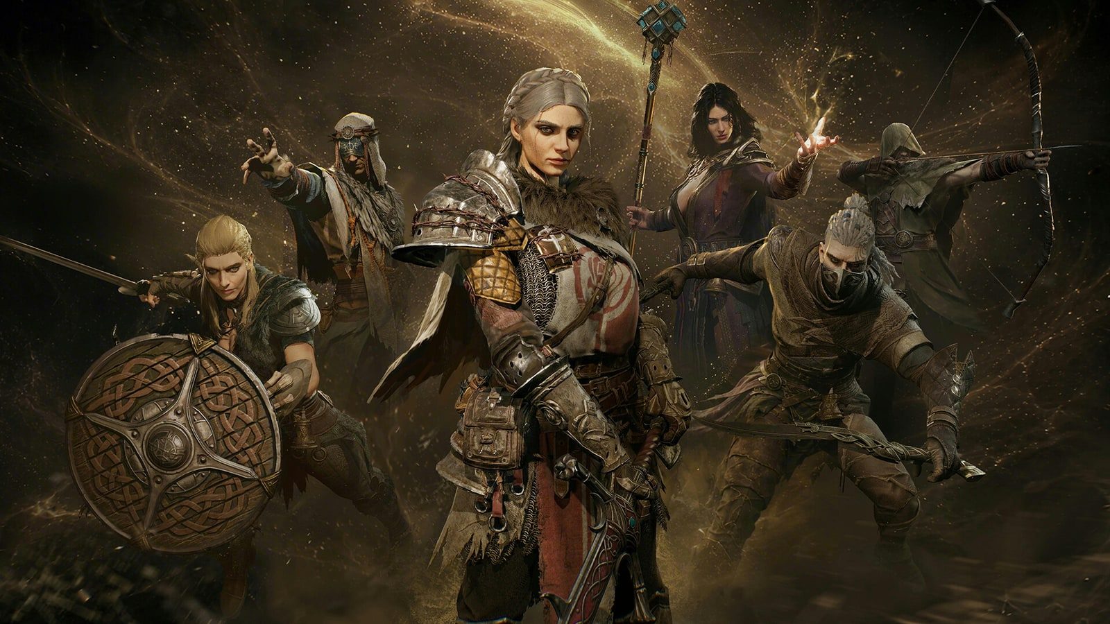 As seis classes jogáveis de Mistfall Hunter em arte oficial