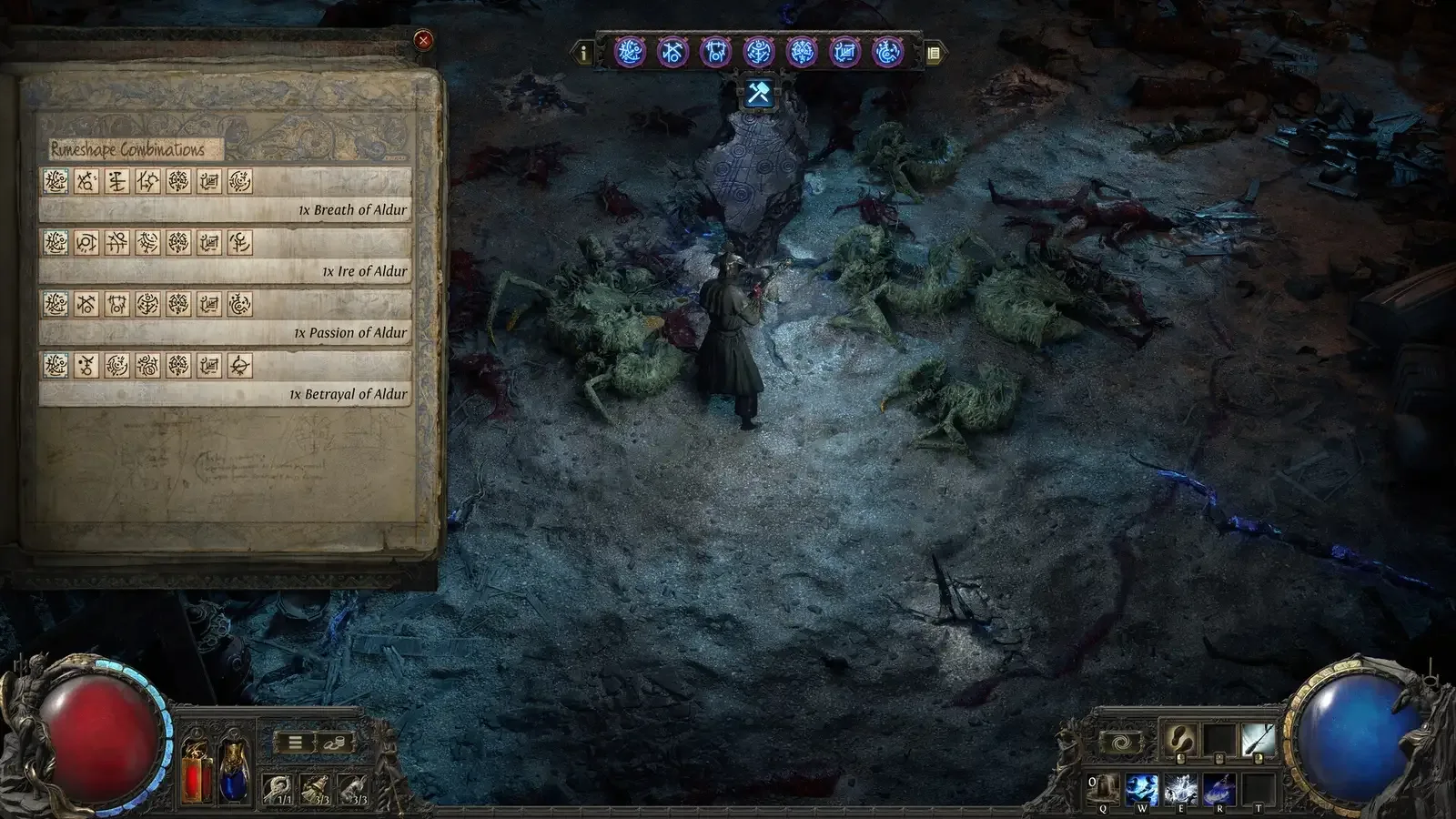 Painel de combinações de runas da liga Runes of Aldur