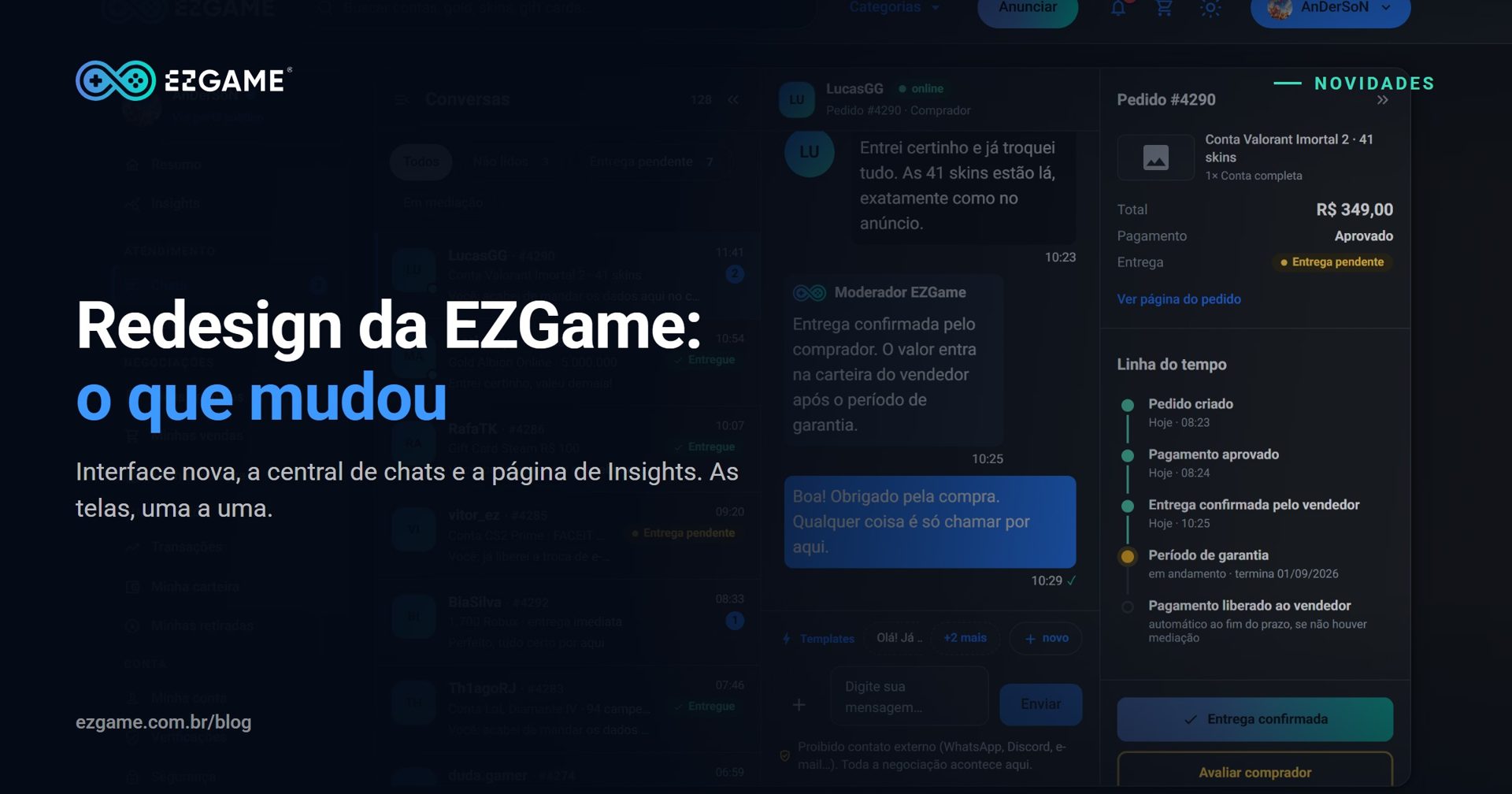 EZGame de cara nova: o redesign, a central de chats e a página de Insights